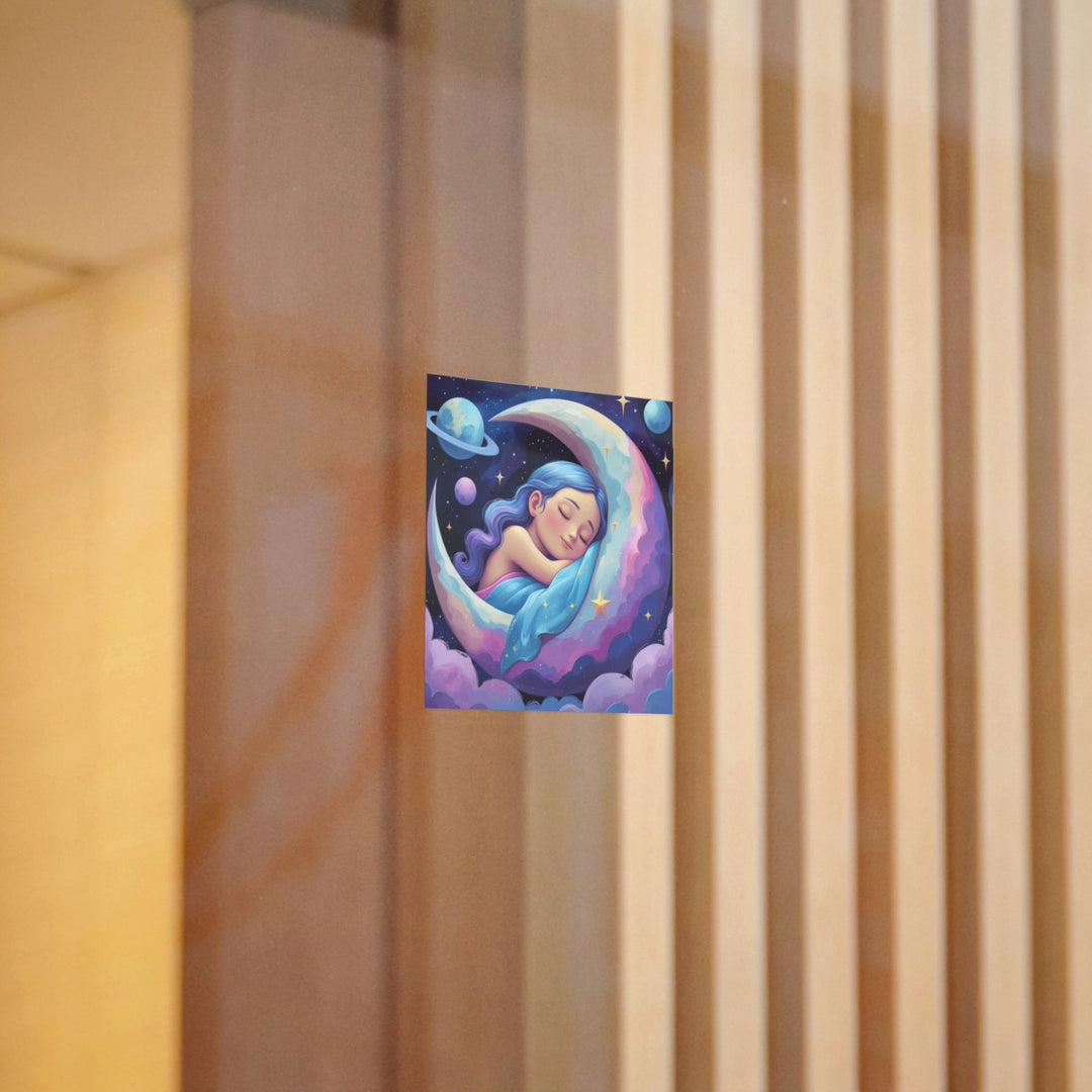Celestial Girl Moon Dream Die-Cut DTF Sticker – Whimsical Night Art