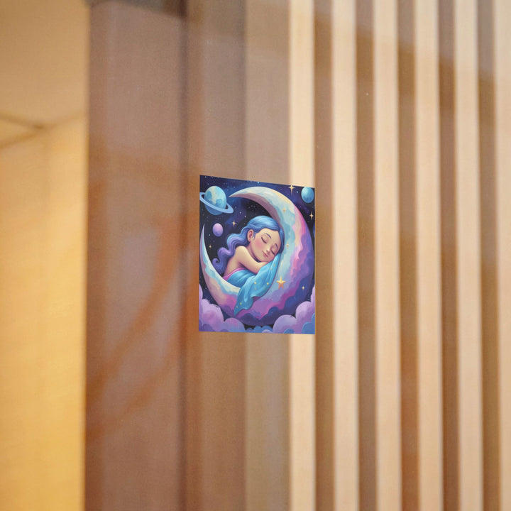 Celestial Girl Moon Dream Die-Cut DTF Sticker – Whimsical Night Art