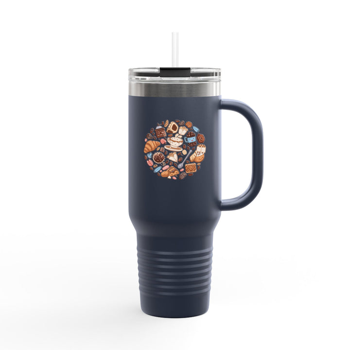 40oz Insulated Travel Mug – Coffee & Dessert Cartoon Design, Leak-Proof, Trendy