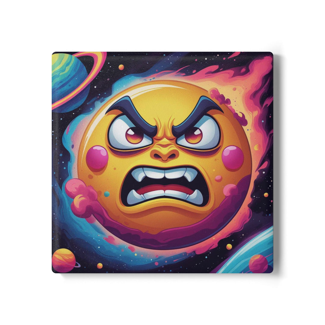 Angry Sun Space-Themed Ceramic Coaster – Fun Cartoon Design, Scratch-Free