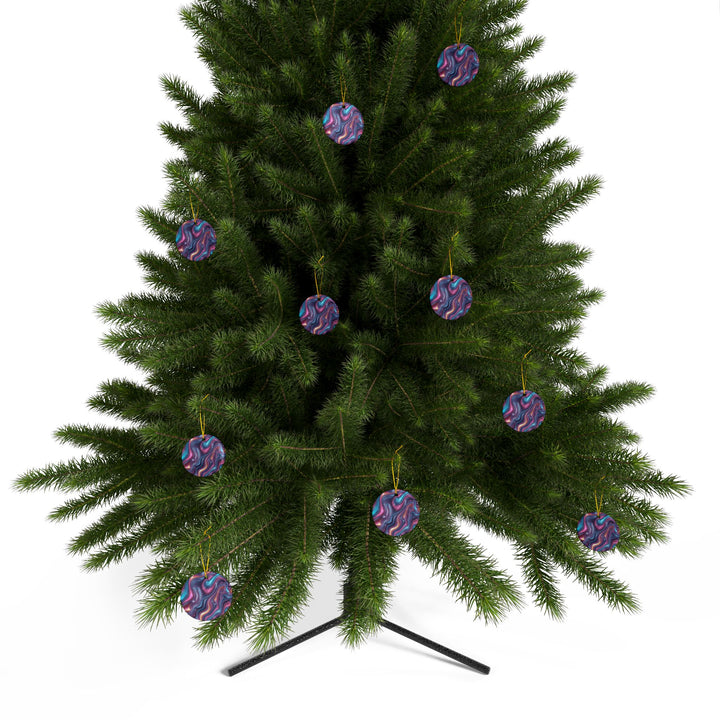 Custom Double-Sided Ceramic Ornaments – Iridescent Swirl Modern Decor