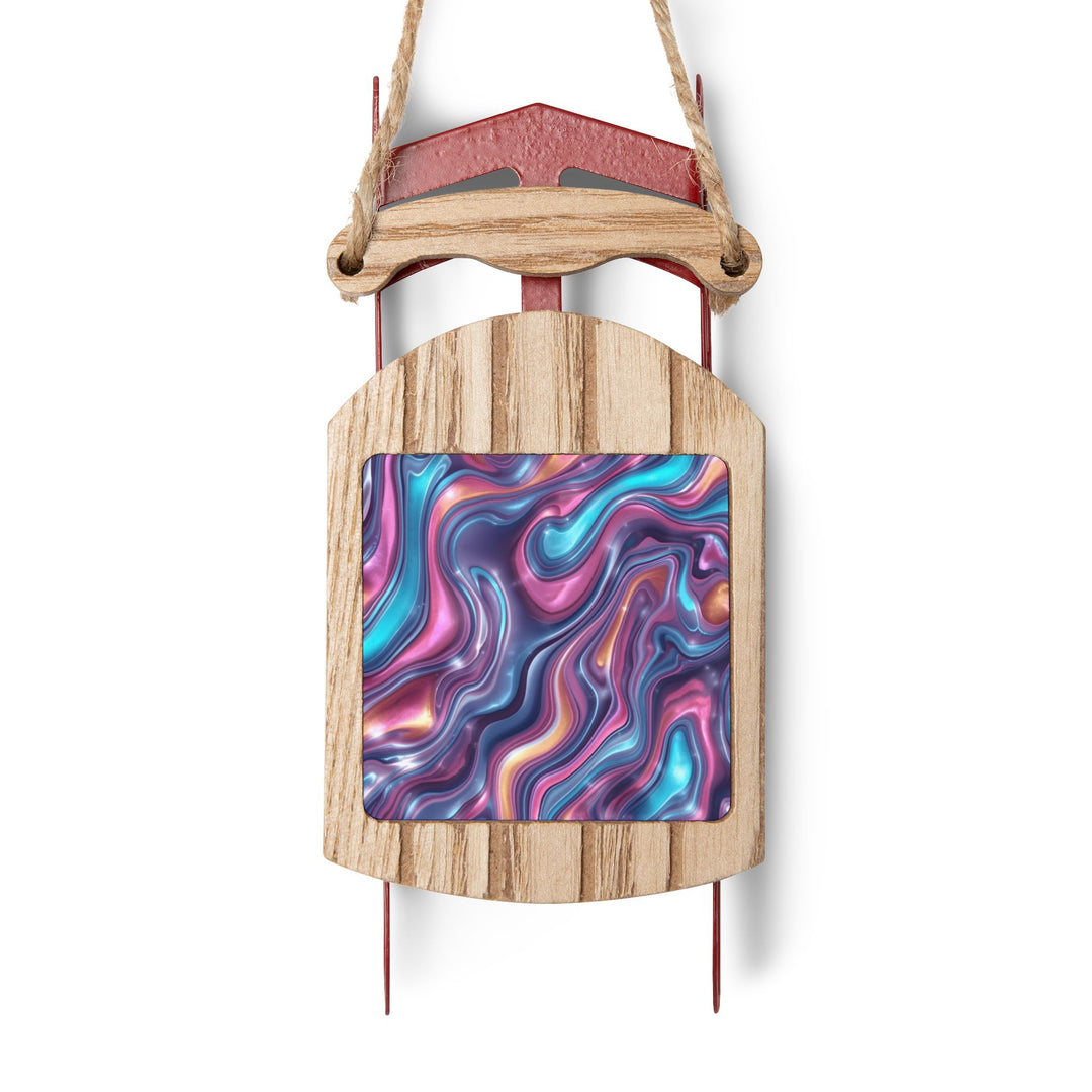 Modern Iridescent Marble Sled Ornaments – Personalized, Whimsical Decor