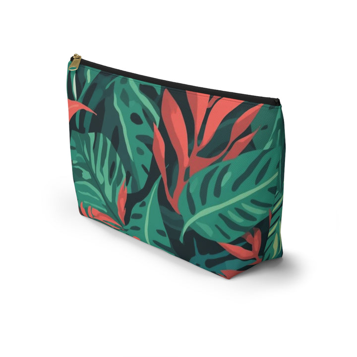 Chic T-Bottom Accessory Pouch – Tropical Leaf Pattern, Travel & Makeup Bag