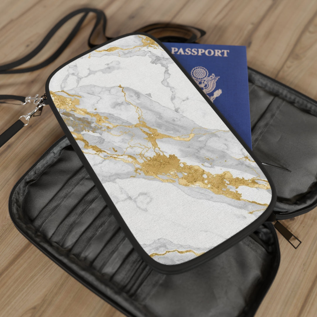 Chic Marble Passport Wallet – RFID Blocking, Vegan Leather, Gold Accents