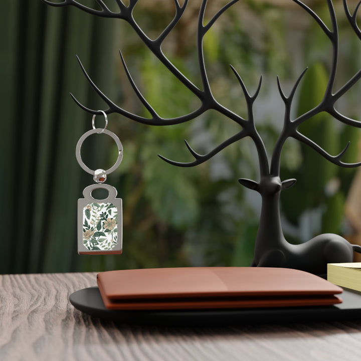 Personalized Floral Rectangle Photo Keyring – Vintage Chic Botanical Gift