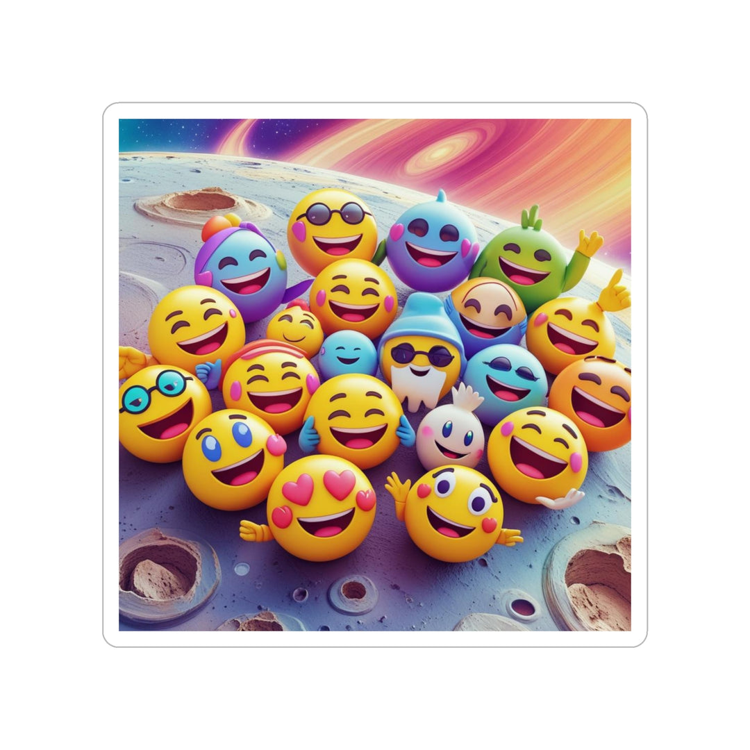 Cosmic Emoji Vibes Transparent Die-Cut Outdoor Sticker – Fun & Durable!
