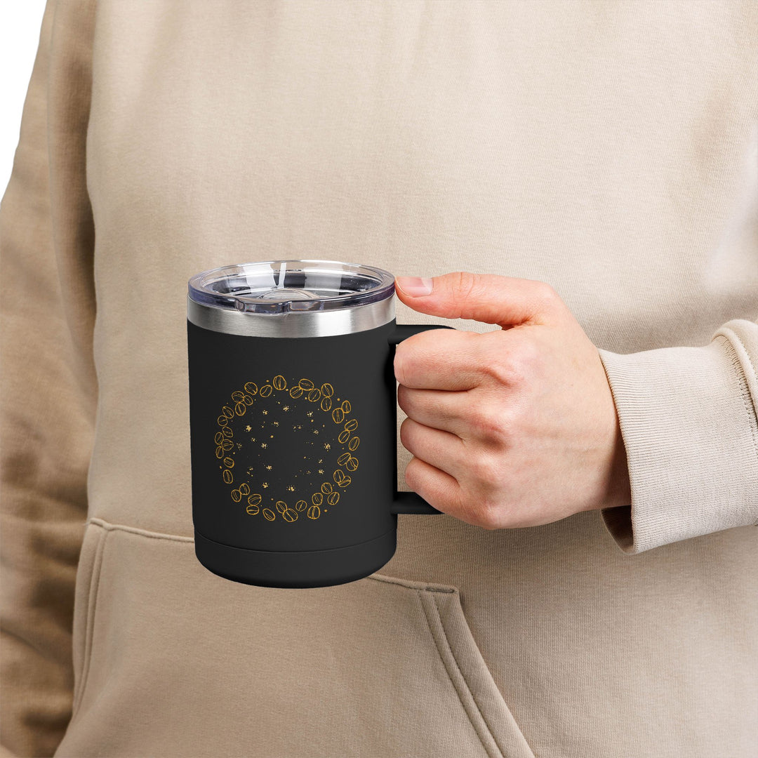 Warm 15oz Coffee Mug Tumbler – Black Gold Coffee Bean Art, Stylish & Insulated