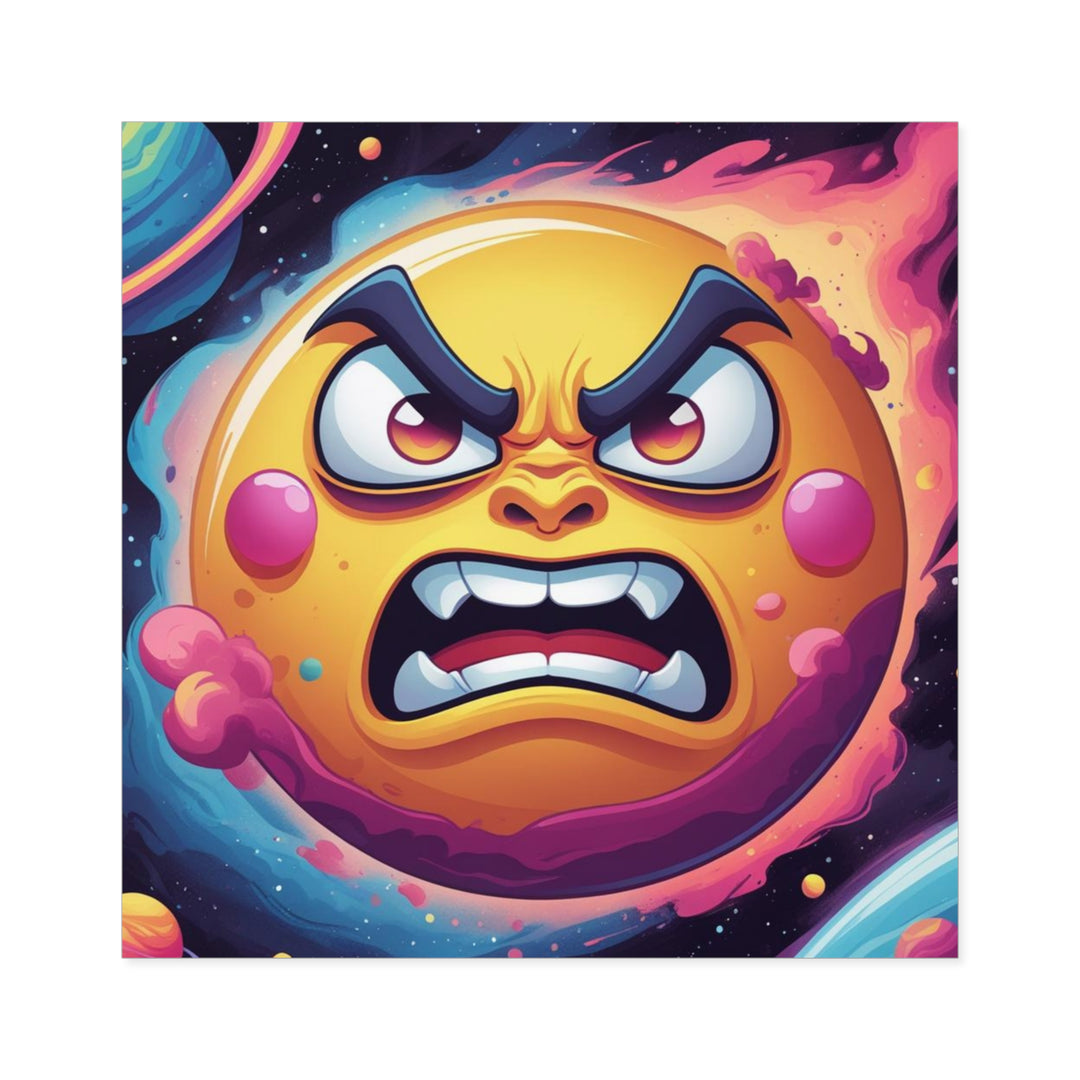 Space-Themed Square Sticker – Angry Sun Vinyl, Indoor/Outdoor, Customizable