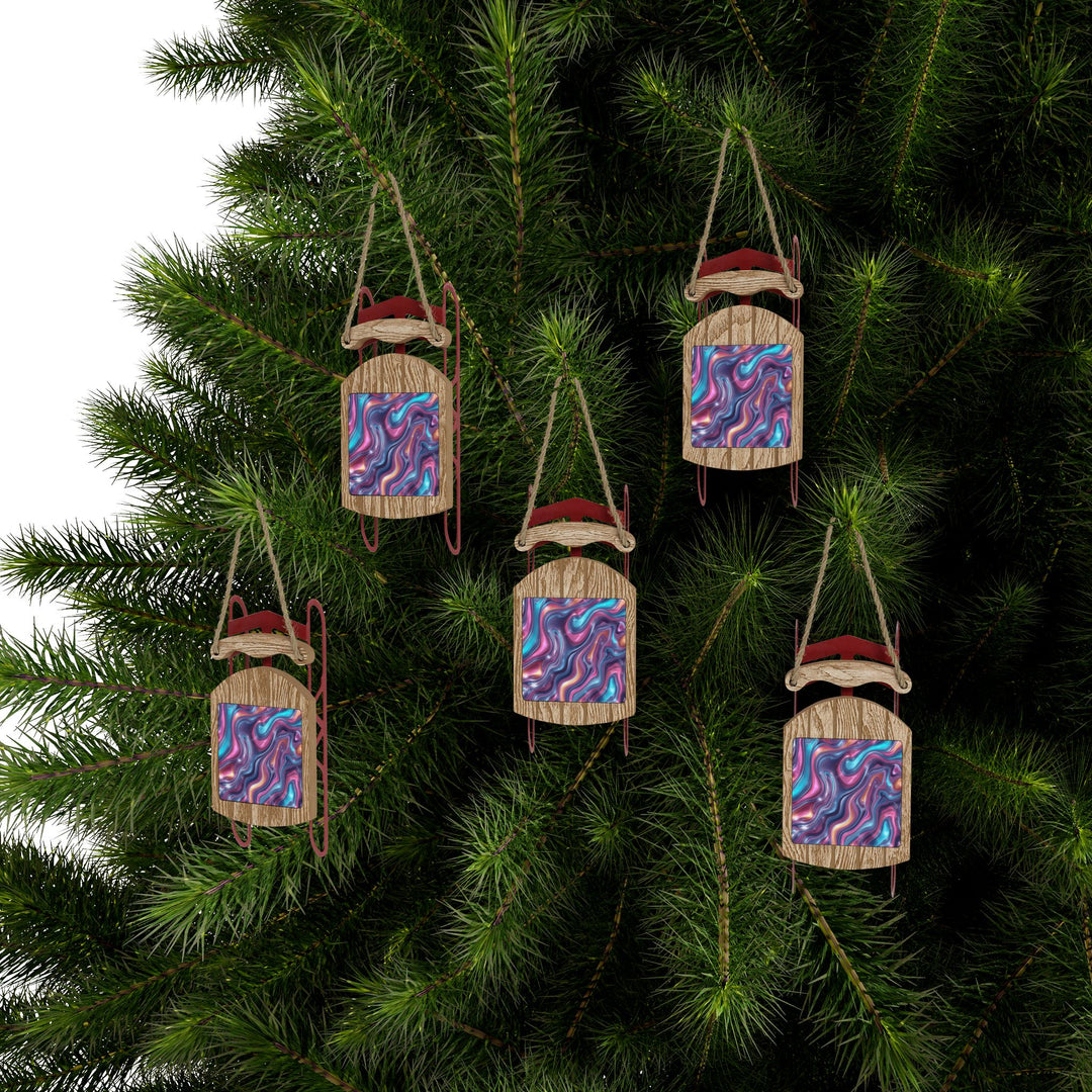 Modern Iridescent Marble Sled Ornaments – Personalized, Whimsical Decor