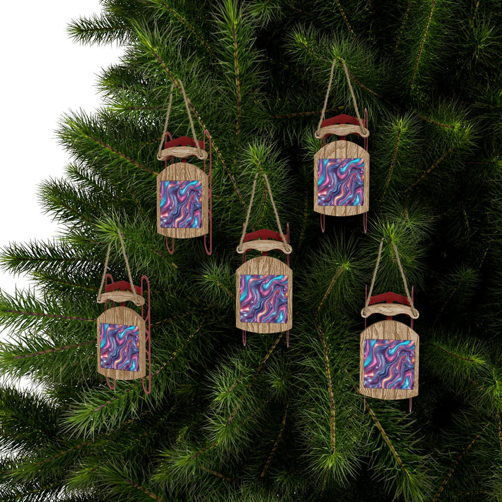 Modern Iridescent Marble Sled Ornaments – Personalized, Whimsical Decor