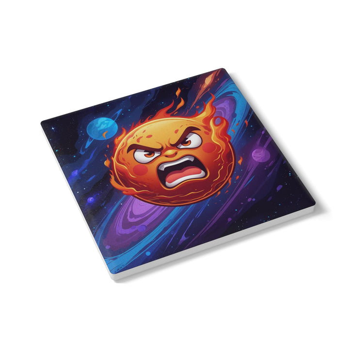Fiery Cosmic Sun Ceramic Coaster – Bold Space Art, Durable & Stylish