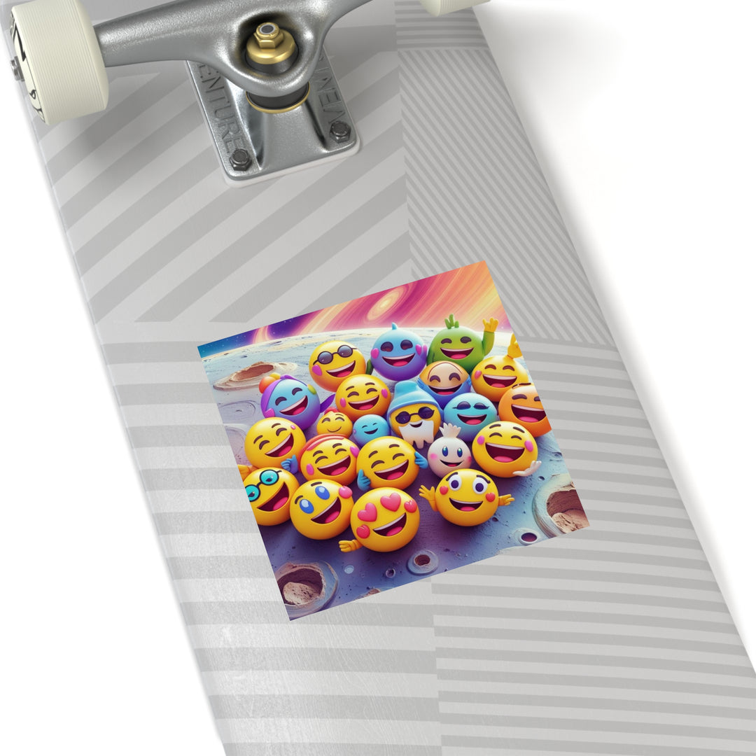 Vibrant Laminate Square Sticker – Fun Space Emoji Cartoon, Water-Resistant