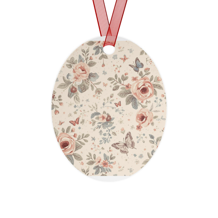 Elegant Metal Ornament – Vintage Floral Rose & Butterfly, Customizable Gift