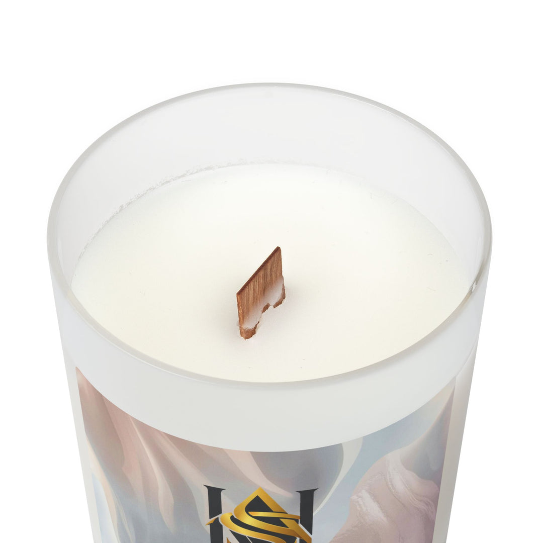 Frosted Glass Candle 11oz – Chic Minimal Pastel, Wooden Wick, 9 Scents