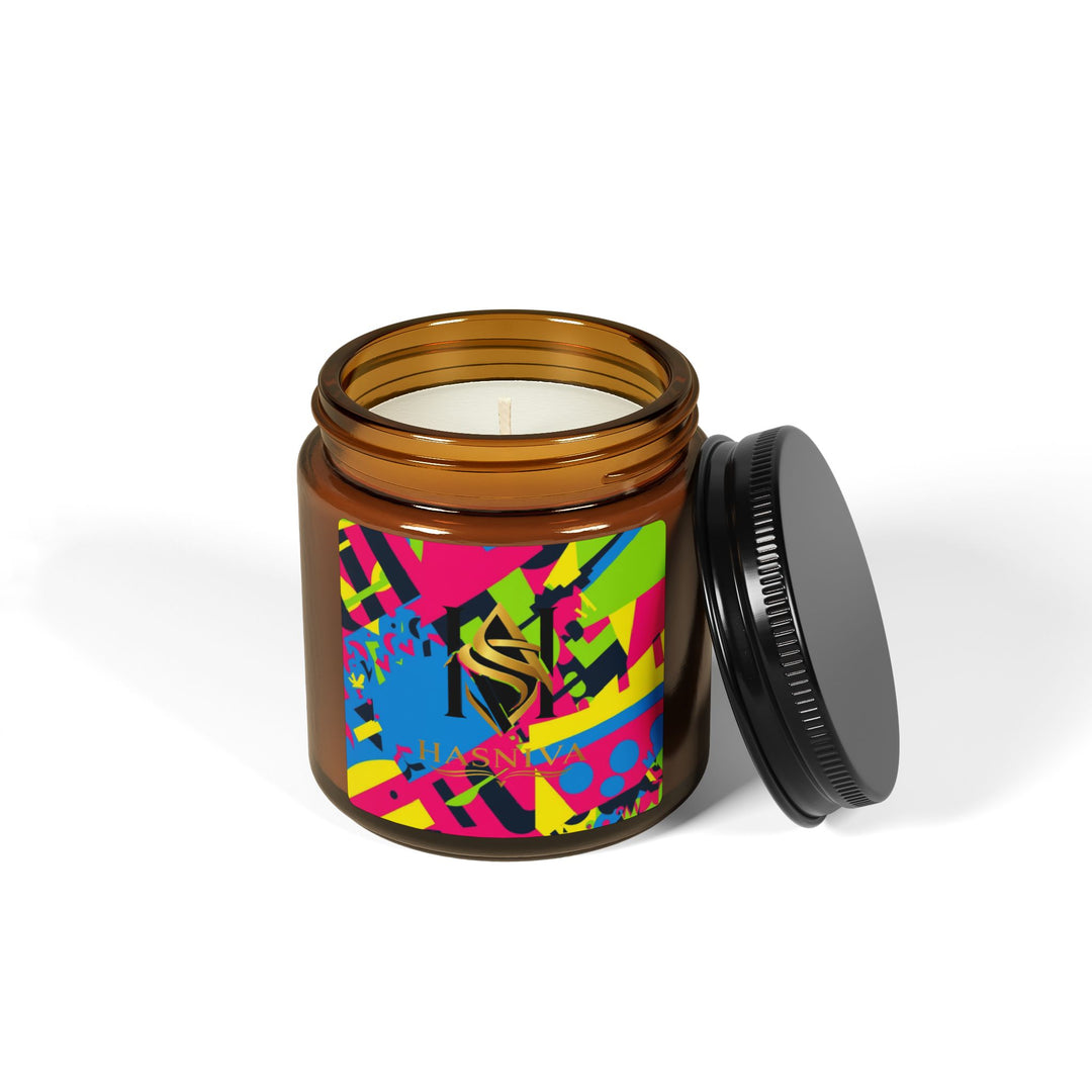 Bold Abstract Scented Soy Candle in Amber Jar – Modern Geometric Design