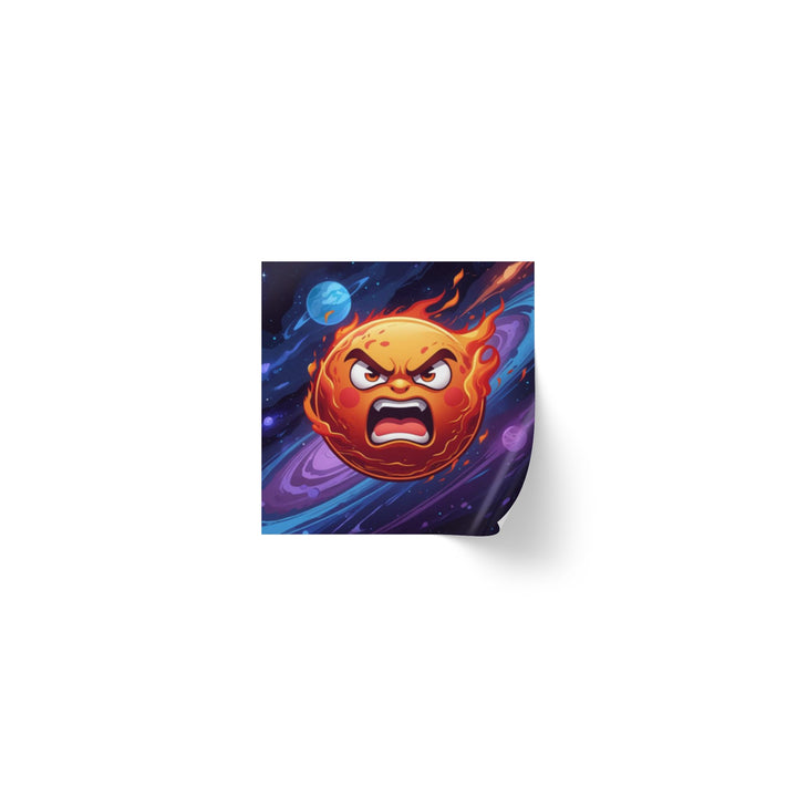 Fiery Cosmic Square Sticker Label Rolls – Durable Custom Sun Design Stickers