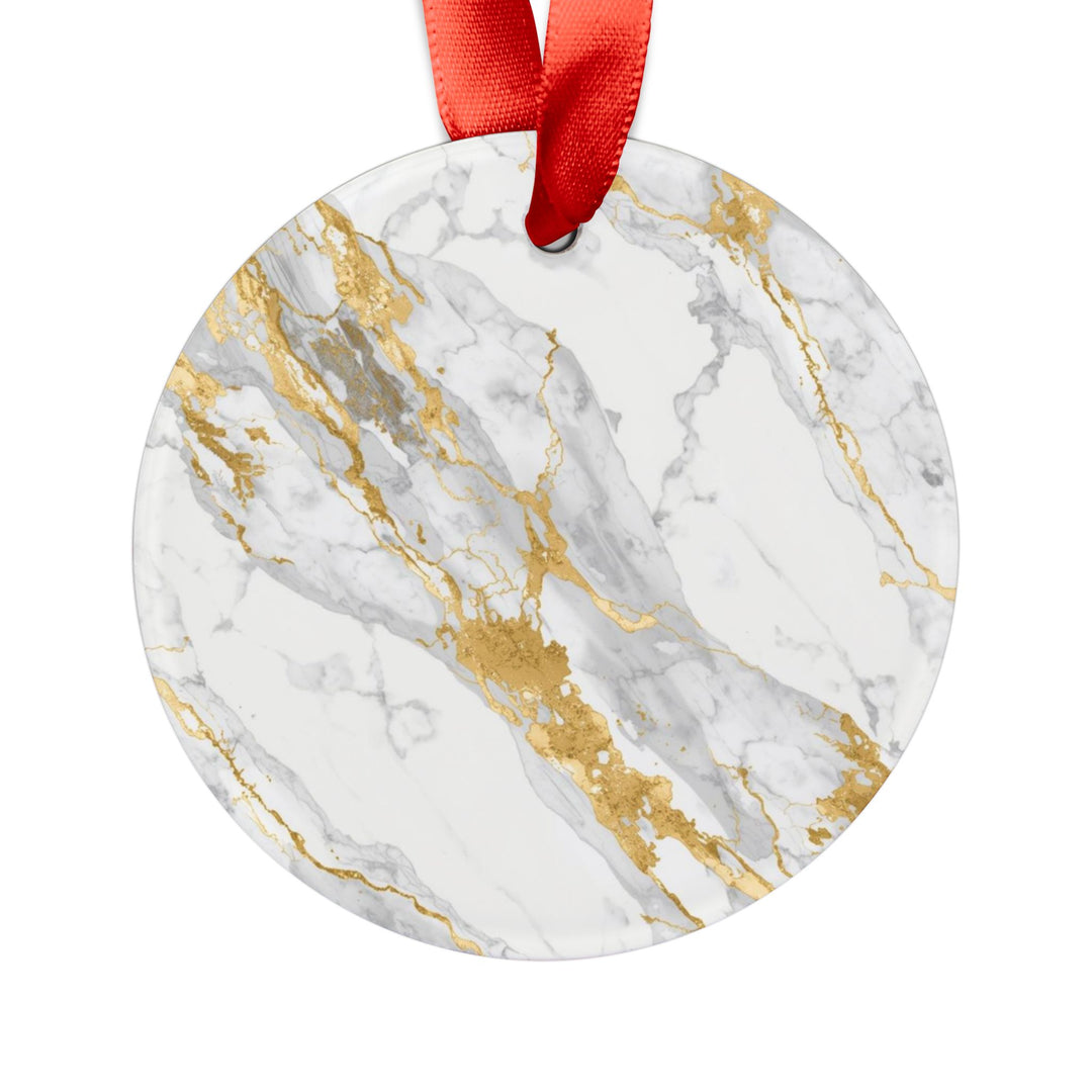 Personalized Marble & Gold Acrylic Ornament with Ribbon – Luxe Modern Decor