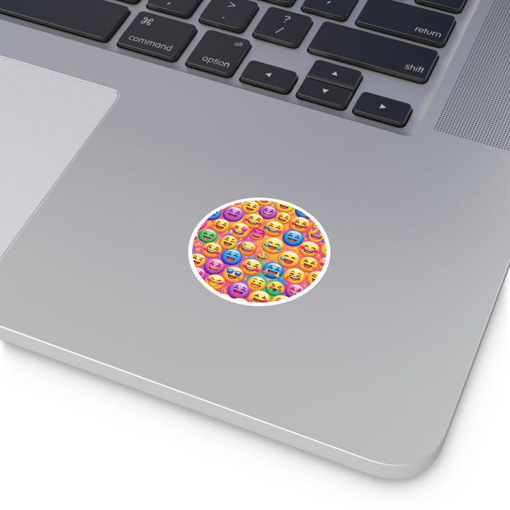 Cheerful Emoji Round Sticker – Waterproof, Fun Vinyl for Indoors/Outdoors