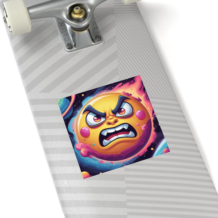 Space-Themed Square Sticker – Angry Sun Vinyl, Indoor/Outdoor, Customizable