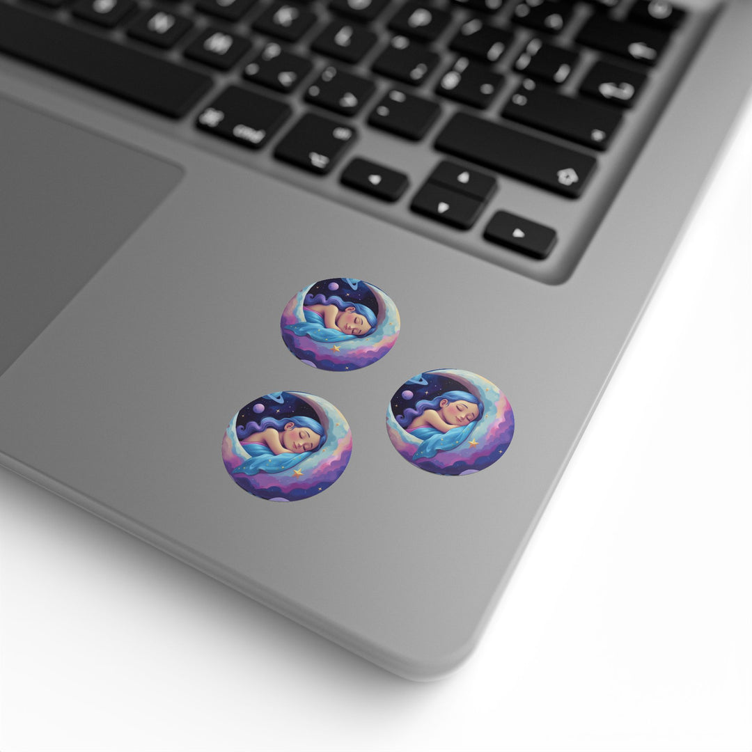 Dreamy Moon Girl Round Sticker Labels – Durable, Glossy, Celestial Rolls