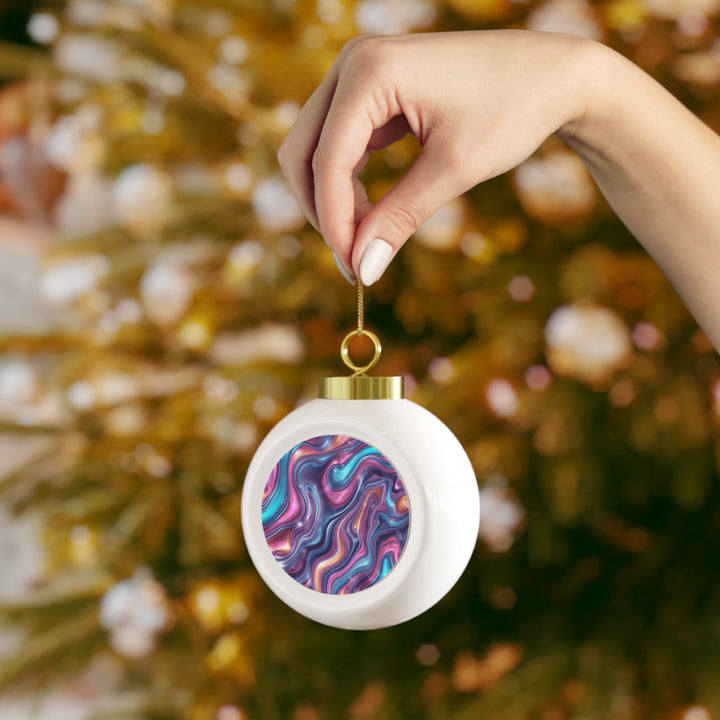 Personalized Iridescent Swirl Holiday Ornament – Modern Marble Xmas Decor