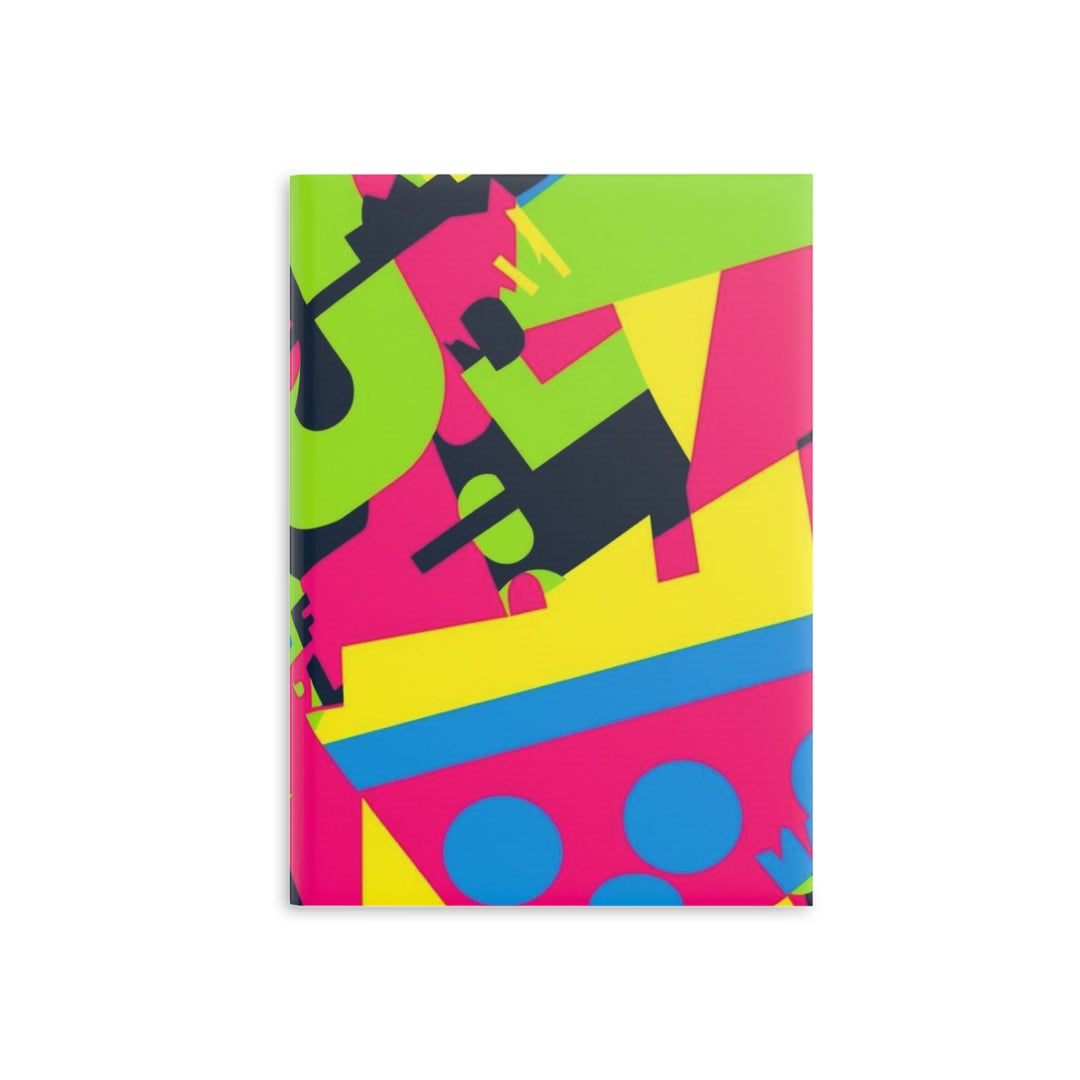 Hardcover Puffy Notebook – Neon Geometric Luxe, Customizable, A4/A5/B5