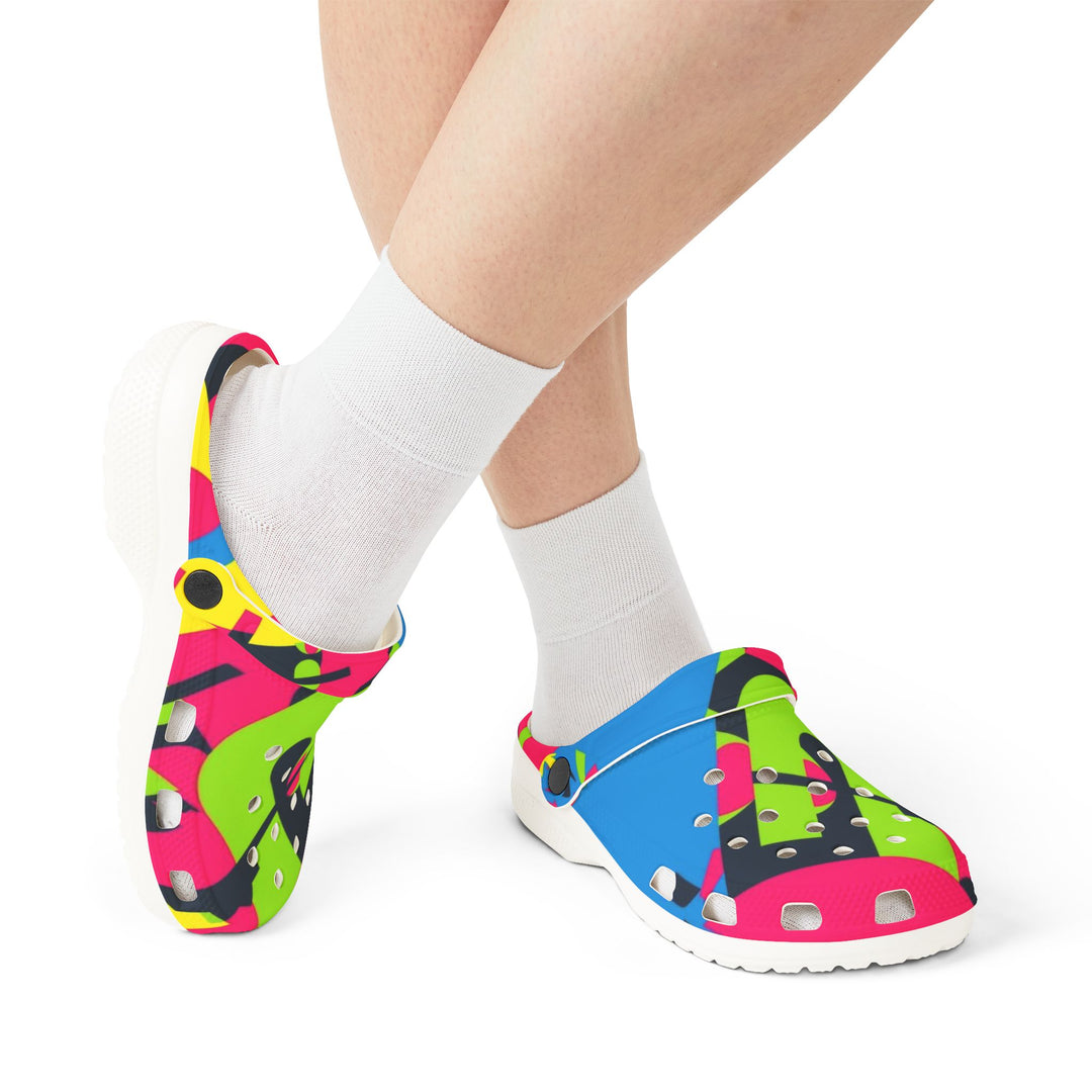 Vibrant Abstract EVA Foam Rubber Clogs – Neon Geometric, Ultra Comfy, Trendy
