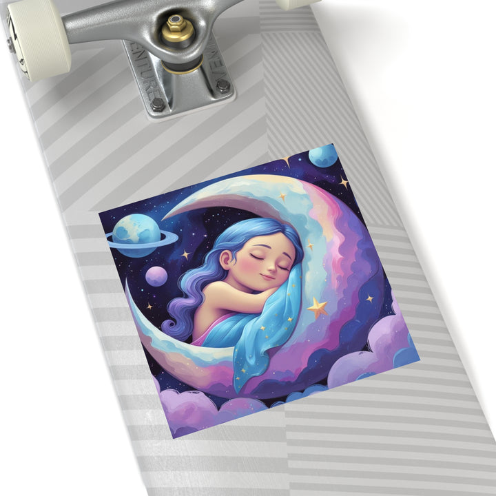 Dreamy Celestial Girl Moon Square Sticker – Custom Weatherproof Vinyl