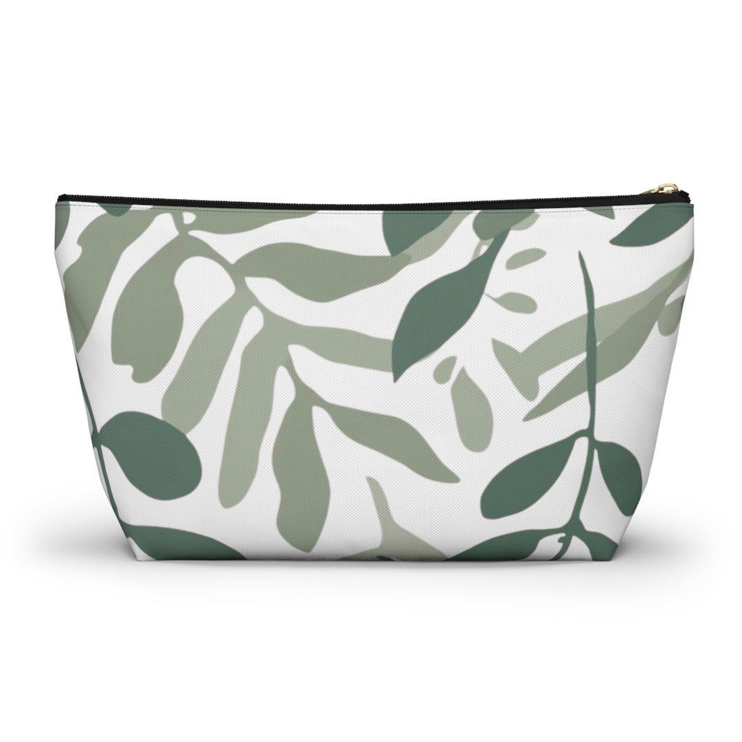 Leafy Green Botanical T-Bottom Accessory Pouch – Chic, Modern Organizer