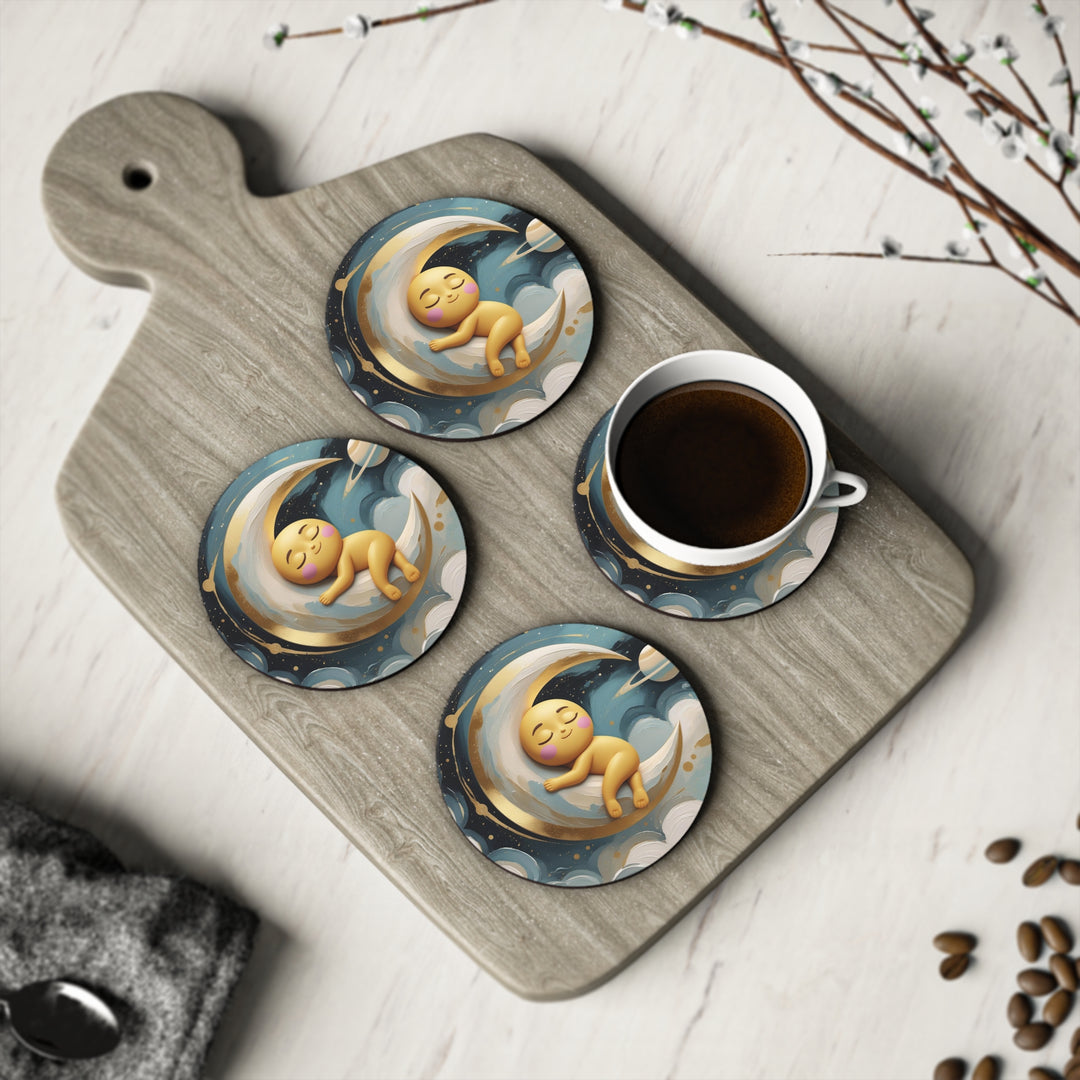 Whimsical Baby Moon & Stars Coasters – Cute Nursery Decor, Set of 4