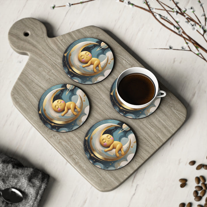 Whimsical Baby Moon & Stars Coasters – Cute Nursery Decor, Set of 4