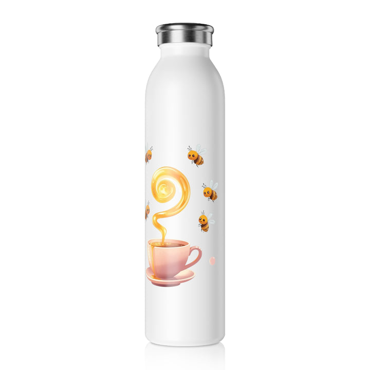 Slim Personalized Water Bottle – Cute Bees & Pink Teacup | 20oz Stylish, Eco-Friendly, Customizable Flask