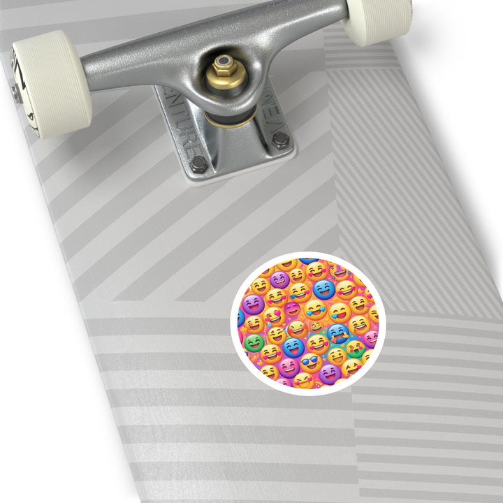 Cheerful Emoji Round Sticker – Waterproof, Fun Vinyl for Indoors/Outdoors
