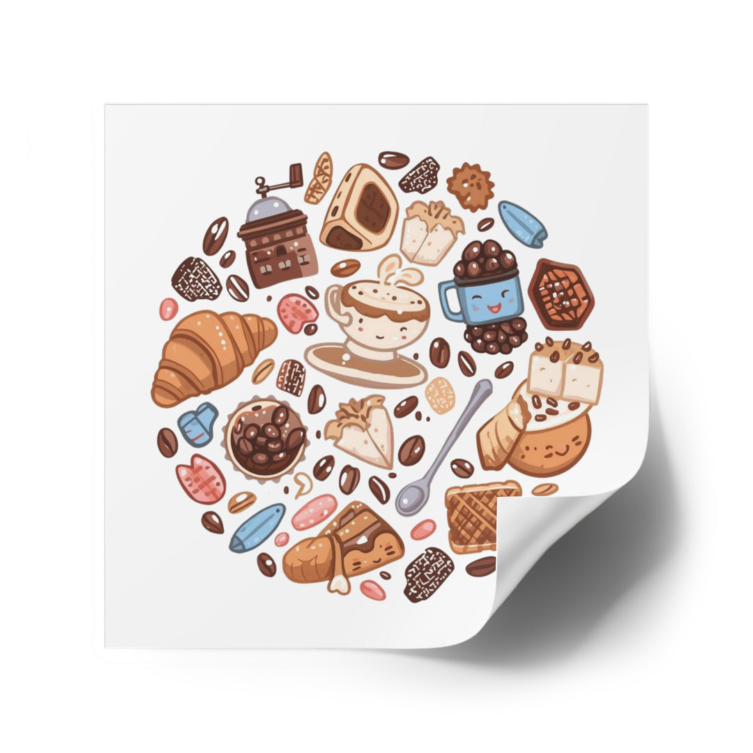 Whimsical Café Laminate Square Stickers – Waterproof, Durable, Trendy!