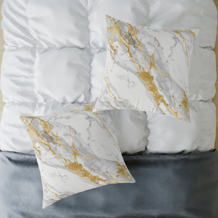 Chic Marble Gold Touch Square Poly Canvas Pillow – Customizable & Modern