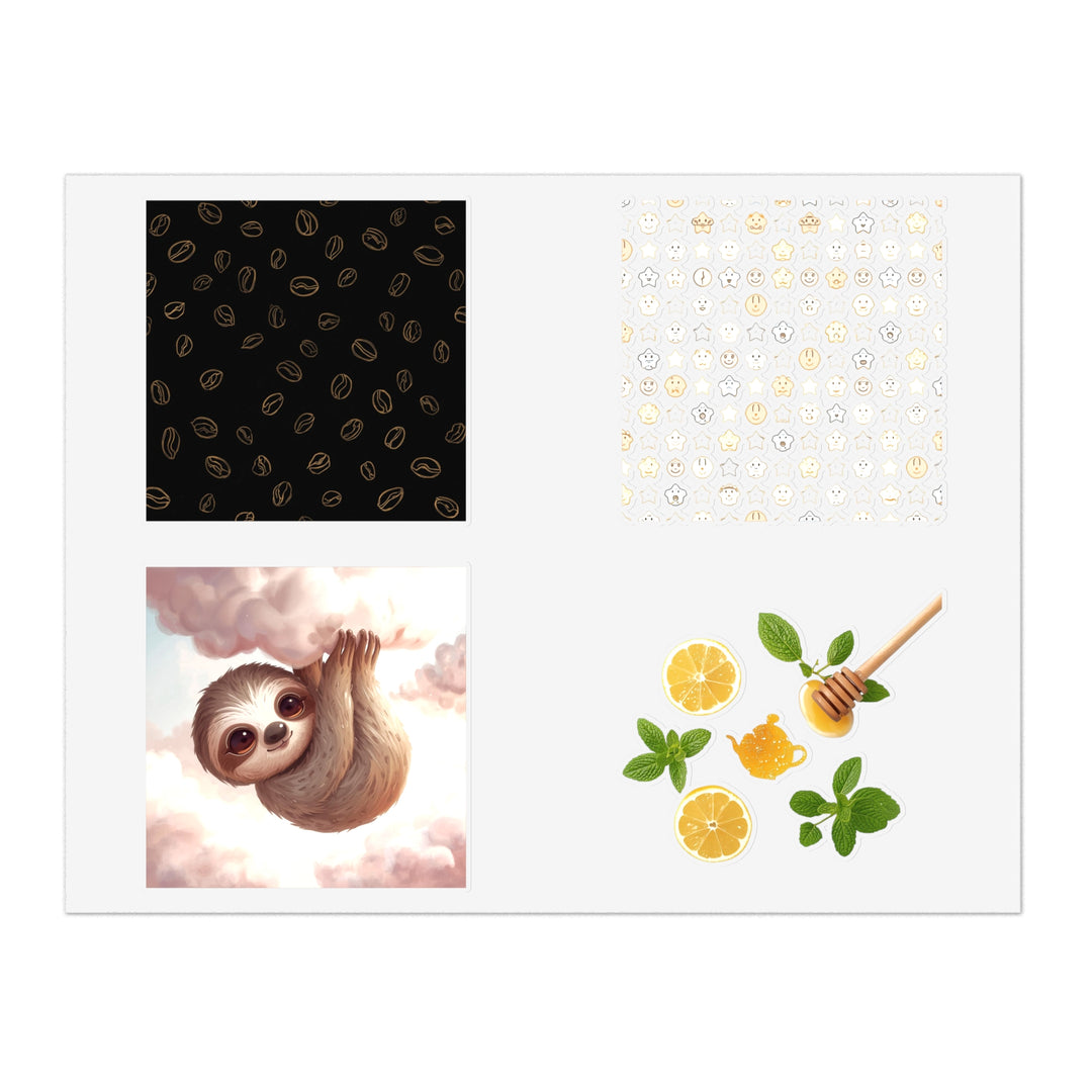 Trendy 5pc Sticker Sheet Bundle – Coffee, Cute Pastels, Sloth & More!