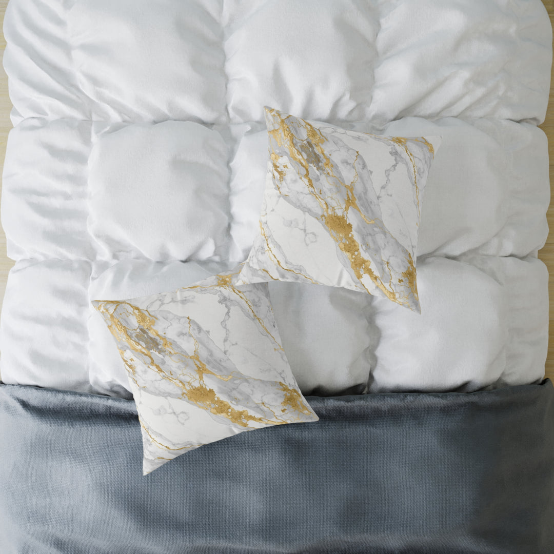 Chic Marble Gold Touch Square Poly Canvas Pillow – Customizable & Modern