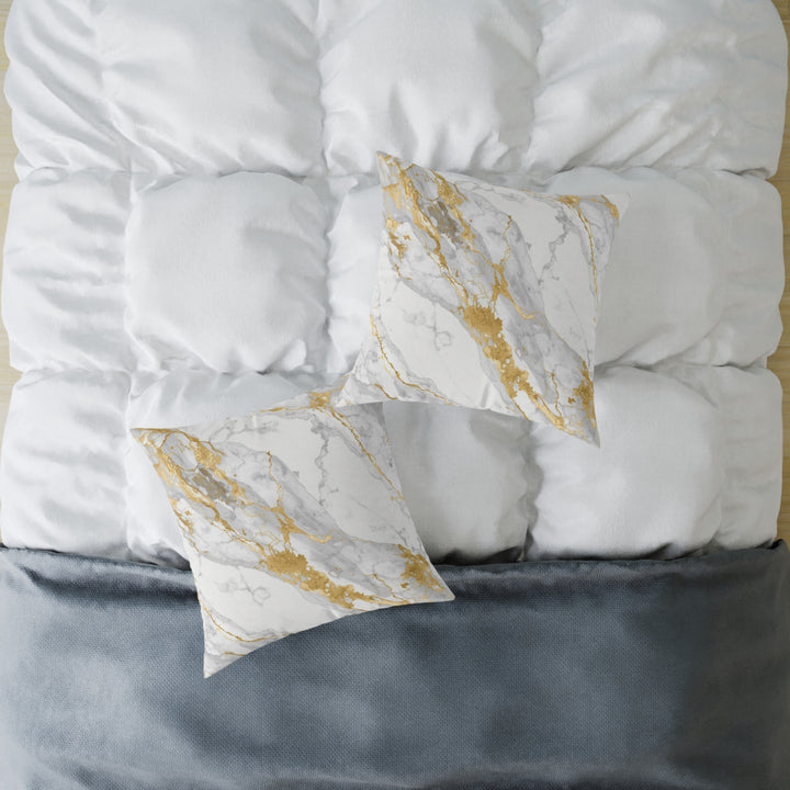 Chic Marble Gold Touch Square Poly Canvas Pillow – Customizable & Modern