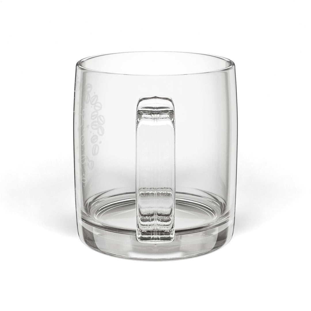 Custom Engraved Glass Coffee Mug 12.25oz – Modern Café Bean Art Gift