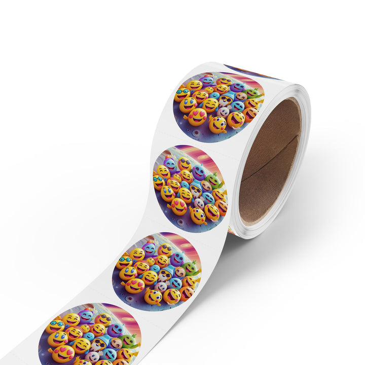 Fun Space Emoji Round Sticker Rolls – Durable Glossy Labels for Organization & Crafts