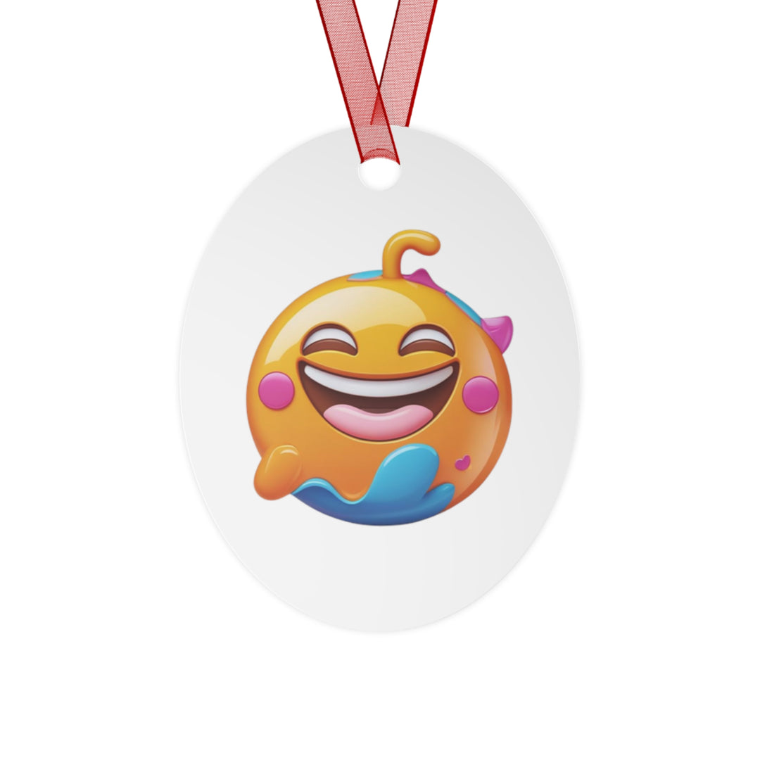 Joyful Emoji Glossy Metal Ornament – Customizable, Durable & Trendy Décor