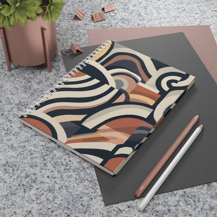 Custom Spiral Notebook – Modern Abstract Earth Tone Curves, 128 Pages