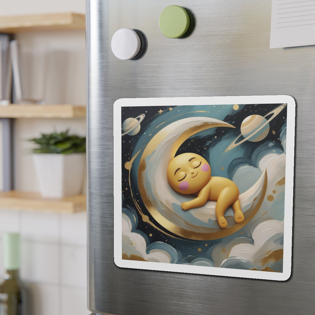 Custom Die-Cut Magnet – Cute Celestial Baby on Moon | Nursery Decor Gift