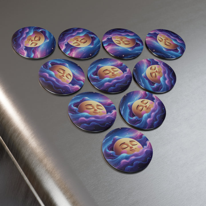Galaxy Moon Face Round Button Magnet – Custom Pack | Cute Space Decor