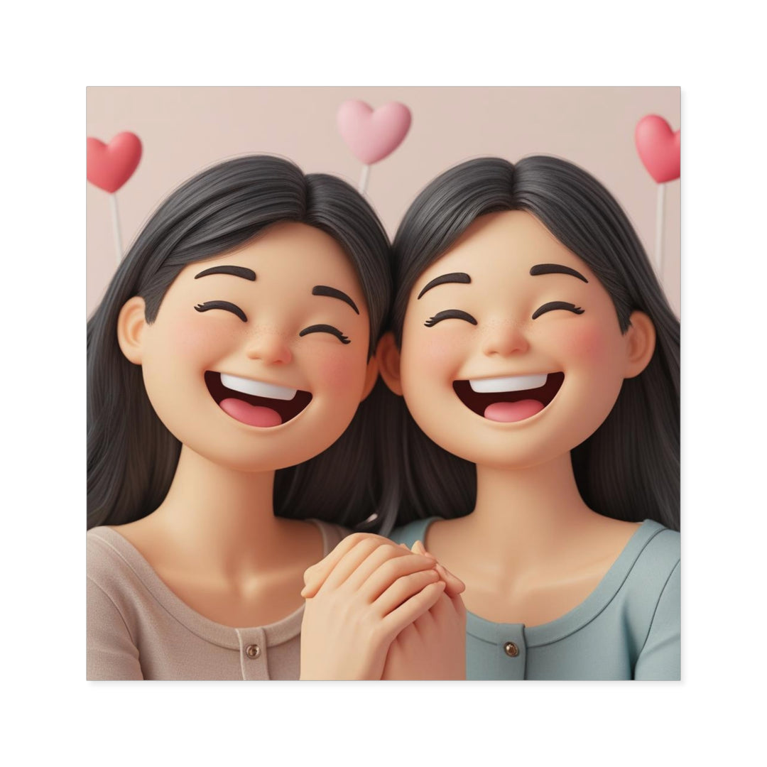 Cartoon Besties Square Sticker – Weatherproof, Removable, Customizable