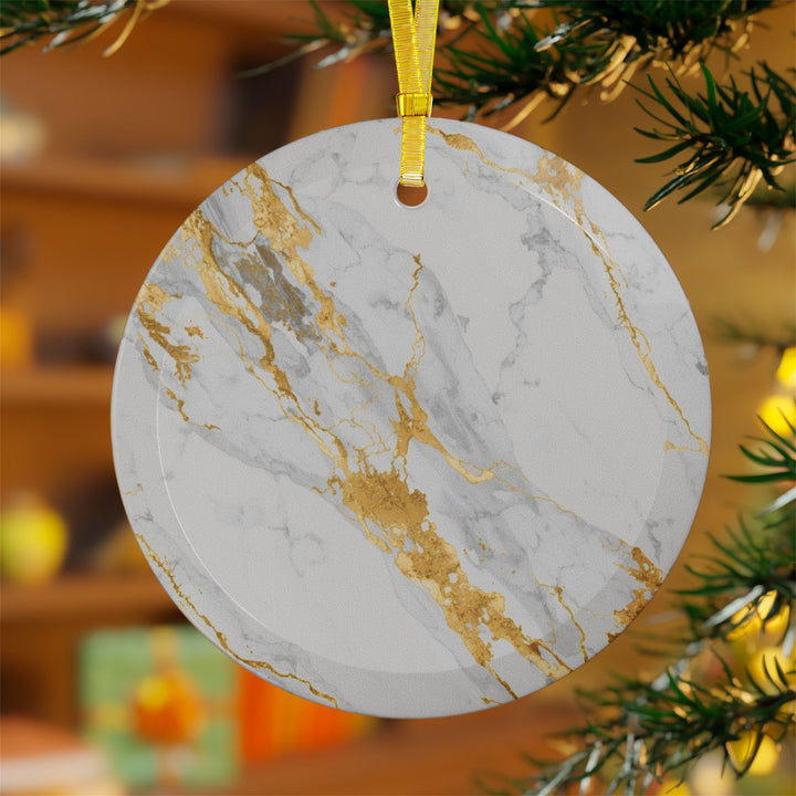 Custom Marble Glass Ornament – Handcrafted, Gold Streaks, Modern Chic Décor