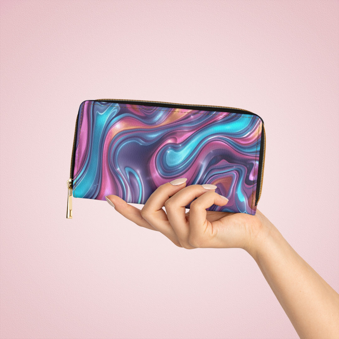 Sleek Iridescent Marble Personalized Zipper Wallet – Stylish, Custom & Secure
