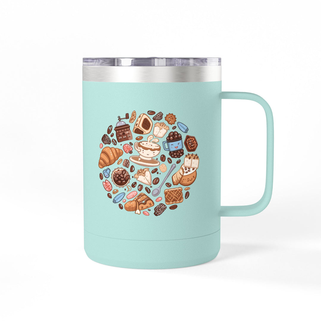 Warm 15oz Coffee Mug Tumbler – Whimsical Café Cartoon, Insulated & Stylish