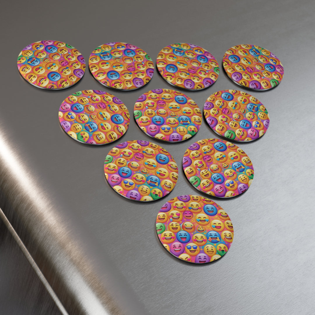 Custom Emoji Joy Round Button Magnet – 1/10 Pack, Happy Vibes Decor
