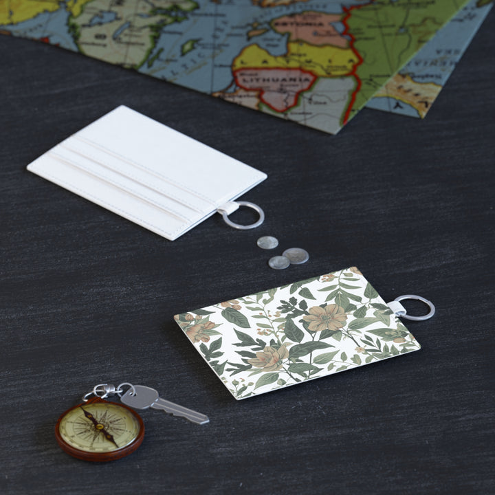 Personalized Saffiano Leather Card Holder – Vintage Floral, Slim & Chic